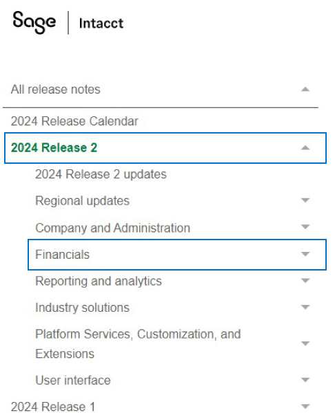 Screenshot of an Intacct product update 2024 release 2