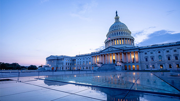 U.S. Capitol building at dusk.