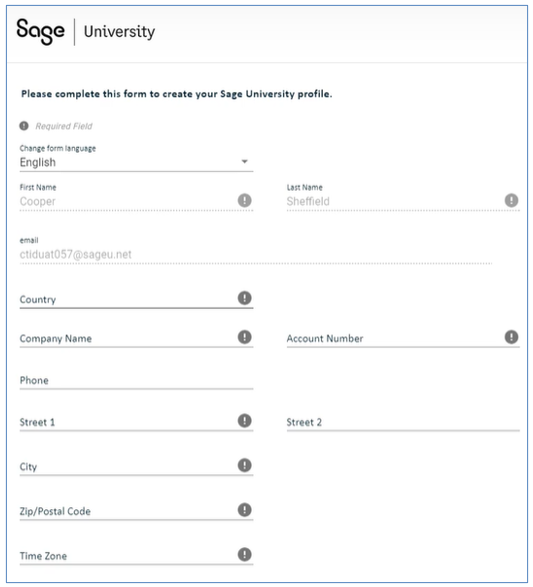 Sage University create profile form