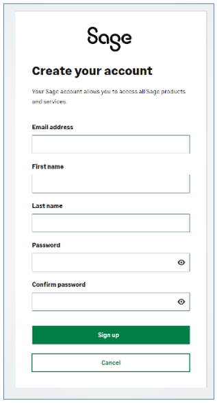 Sage create your account sign-up 