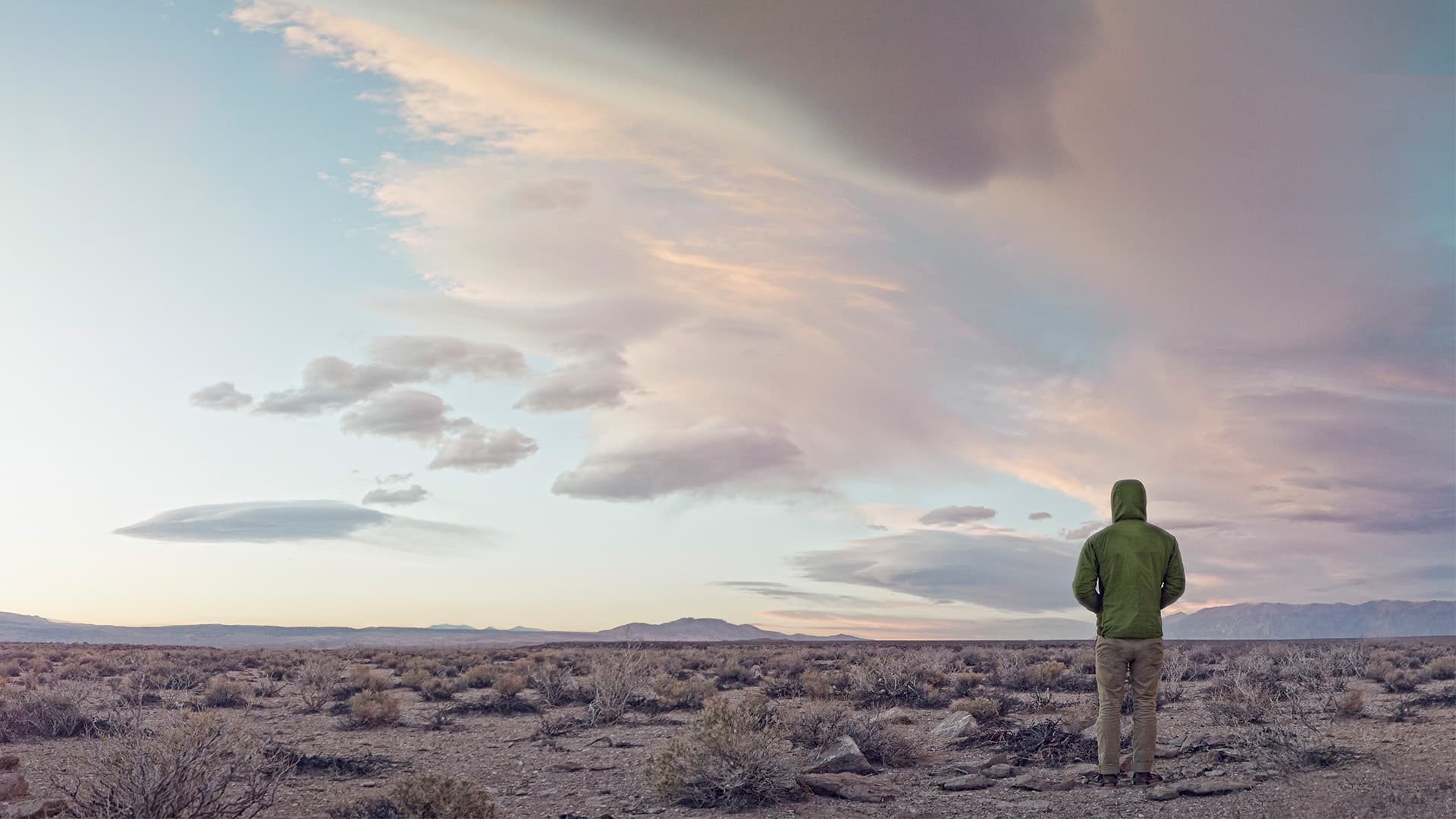 A person standing in a desert, admiring the scene.