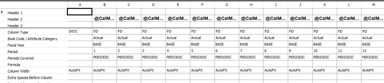 Screenshot of column definition for trended periods.