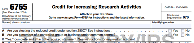 Tax Return Form 6765 Credit for Increasing Research Activities