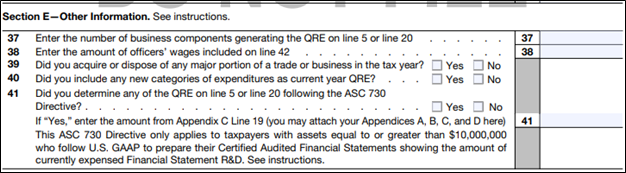 Tax Return Form 6765 Section E - Other Information