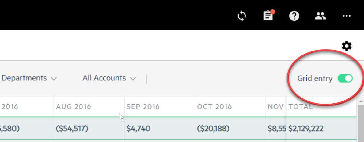 Sage Intacct Planning Grid Entry View