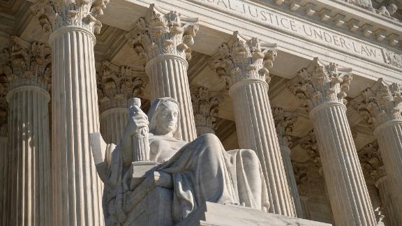 U.S. Supreme Court Building: Statue of Contemplation of Justice and Inscription "Equal Justice Under Law"