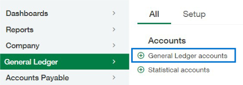 Screenshot of where in Sage Intacct to add new General Ledger accounts.