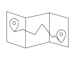 An icon of a simple map connecting two points.