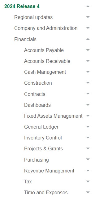 Screenshot of Financials menu expanded.