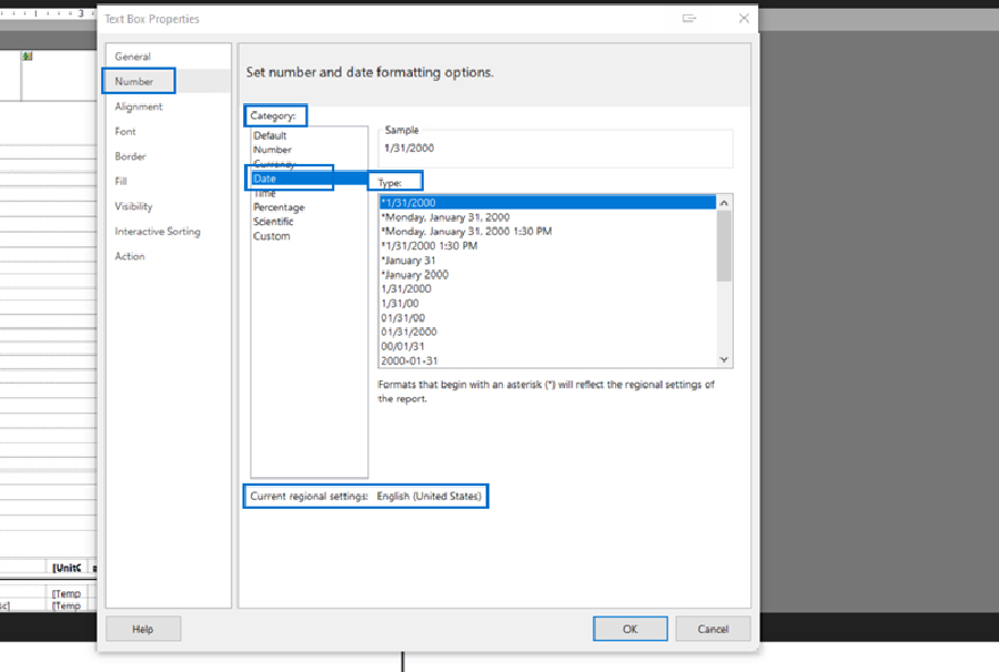 Screenshot of the steps to update the date format in an RDL file without affecting the format in Business Central.