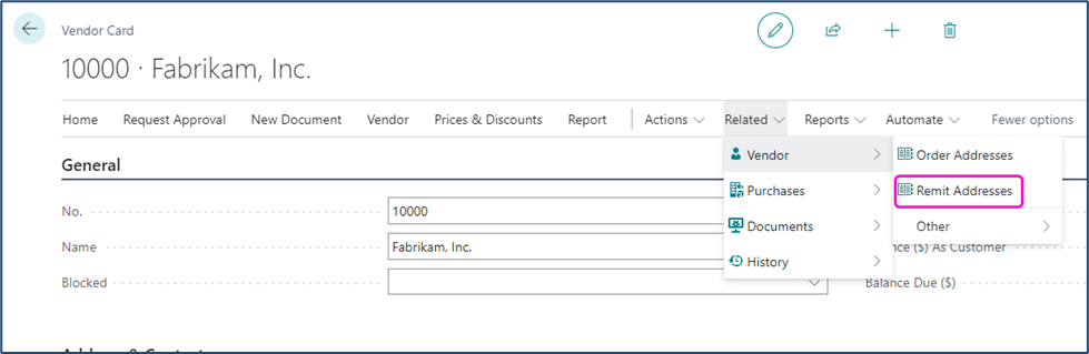 Shipping & Payments FastTab in Microsoft Dynamics 365 Business Central