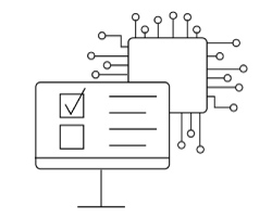 An icon of a computer with a detailed doodle of a backend server.