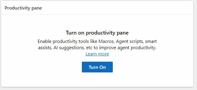 Screenshot of turning on productivity pane