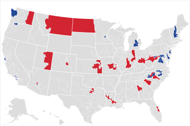 A map of upcoming House retirements as of 9/16/2024