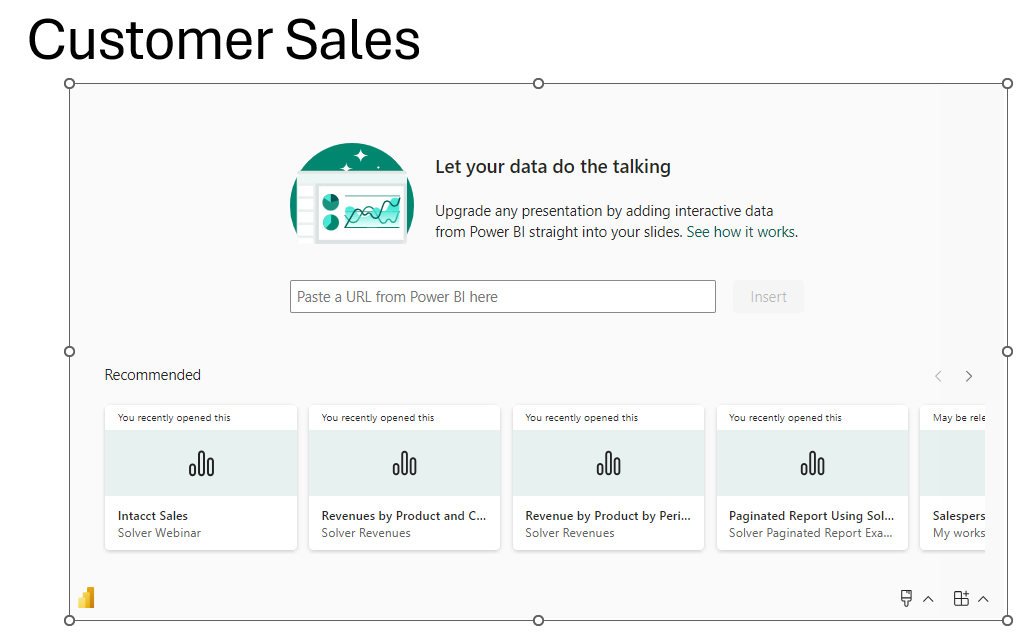 Power BI pop-up to insert Power BI link for integration