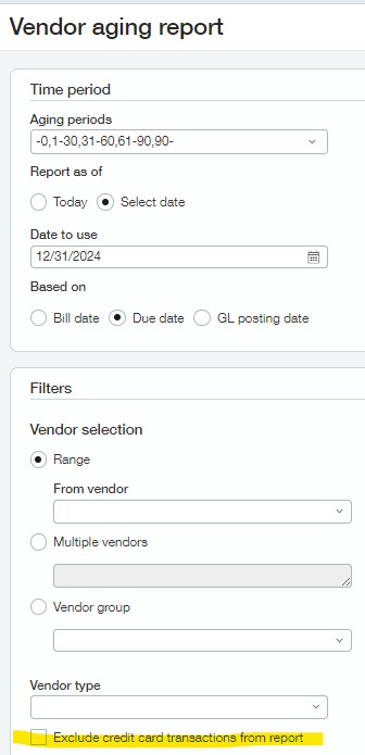 Vendor Aging Report Time Period