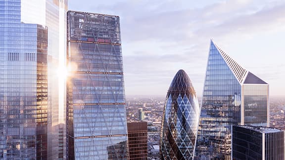 Modern London office towers viewed from above