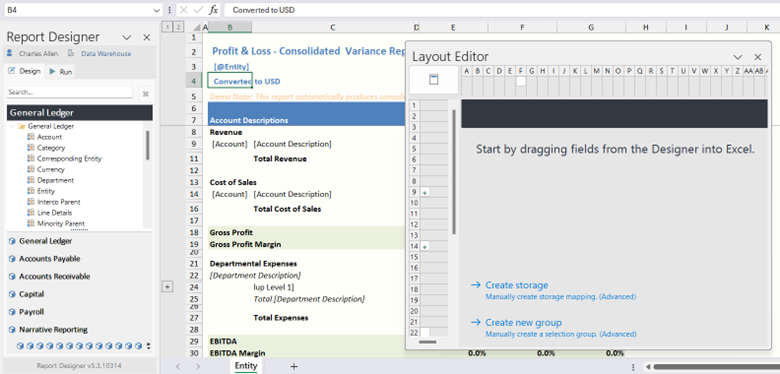 screenshot of report designer in solver poral.