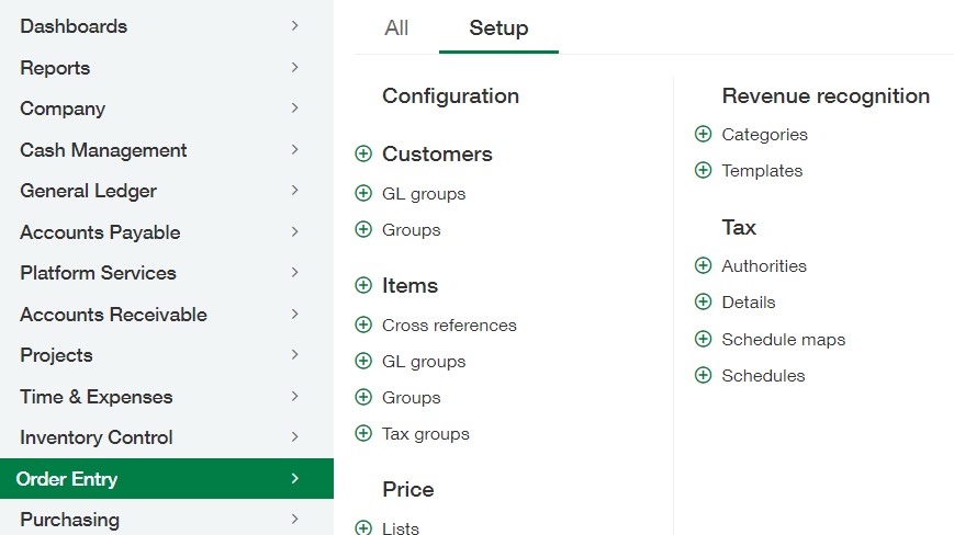 Image of the Order Entry-Setup-Tax menu.