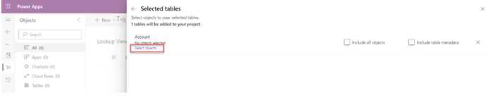Power Apps Selected Tables