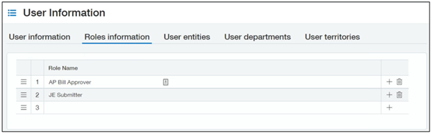 User information screen