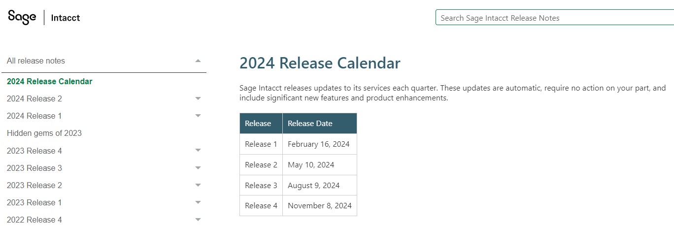 Screenshot of an Intacct product update 2024 release 2