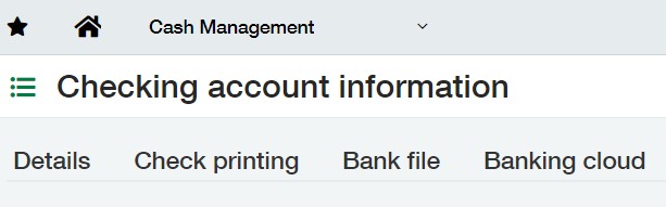 Image of the Checking account information screen in Sage Intacct with the Banking cloud tab option included.