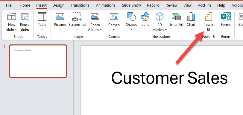 2.	PowerPoint desktop with Power BI option