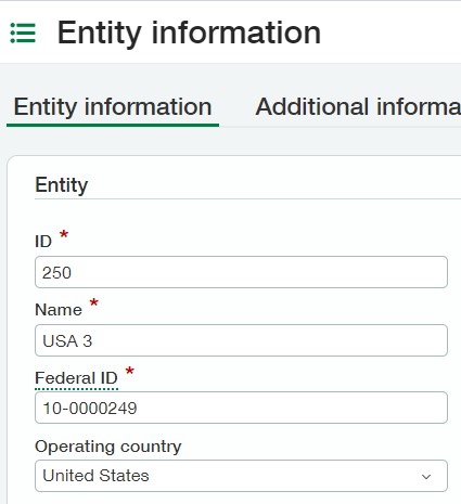 Screenshot of a new Entity information screen in Sage Intacct.