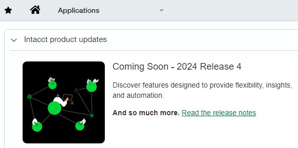 Screenshot of Intacct product updates information.