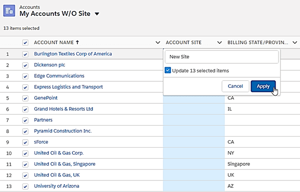 Salesforce Lightning bulk edit example.