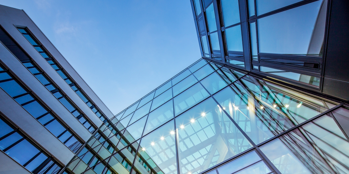 Glass building looking up